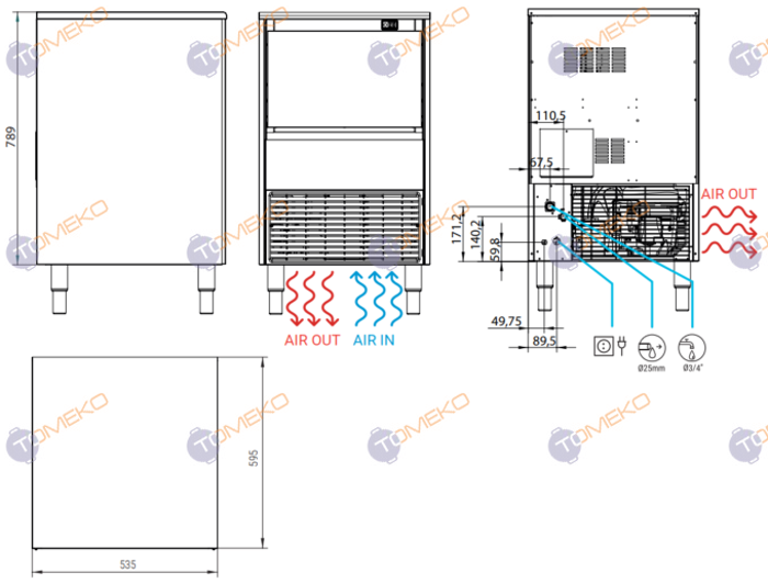 Ледогенератор за лед тип кубче 40 г, 62 кг/24 ч, въздушно охлаждане, монофазен, Delta Max